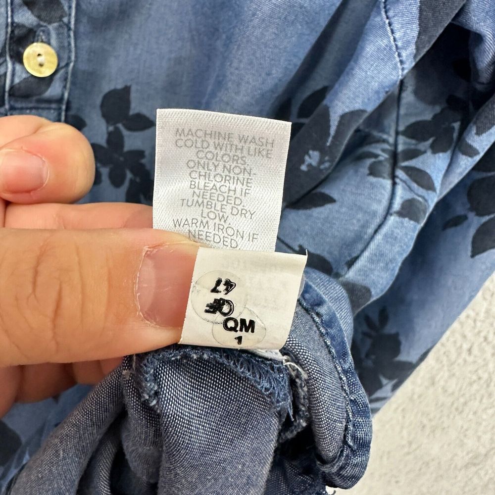 j. jill denim top women small blue floral chambray popover long sleeve oversized - Picture 7 of 8